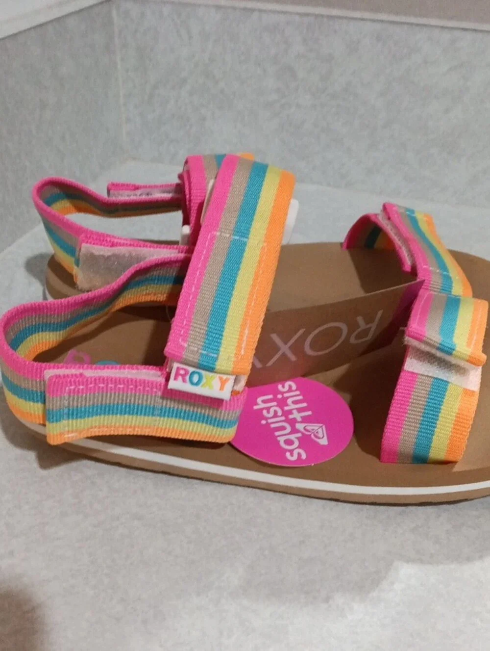 Roxy Kids Rainbow Stripe Pink Orange Blue Sandals